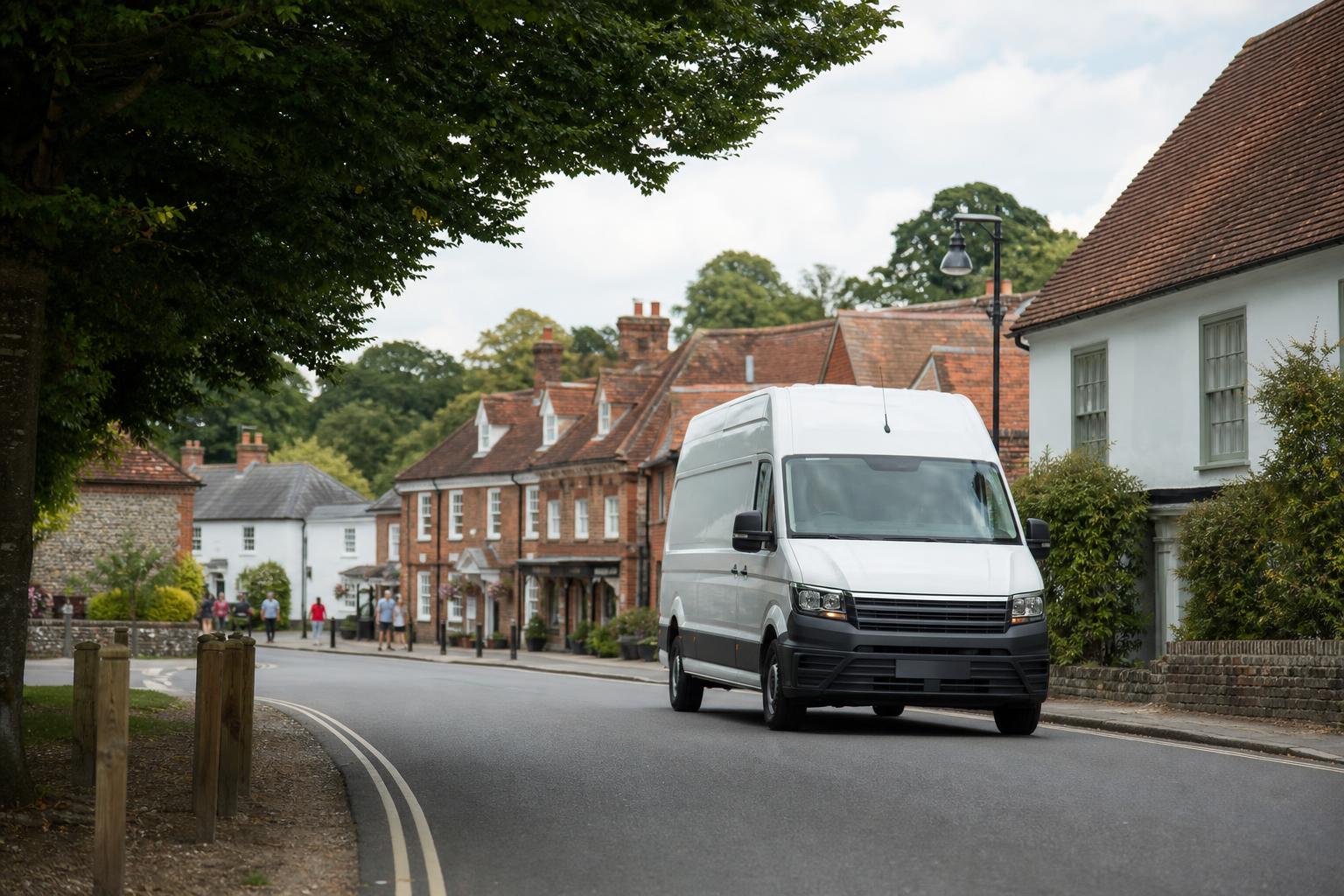 Hire van parked near the River Avon in Fordingbridge