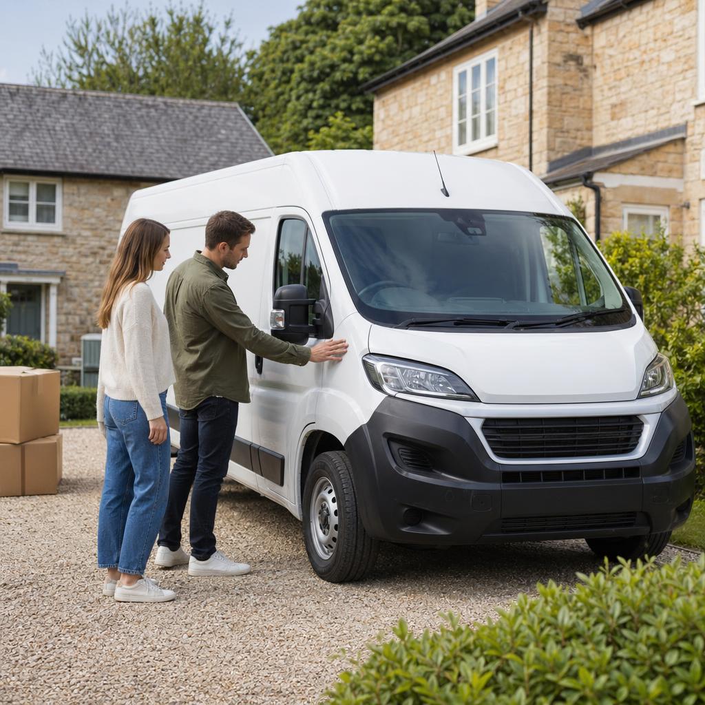 A couple checking a clean hire van before a weekend move in Salisbury.